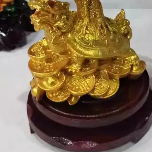 Citrine-coloured resin turtle money tree feng shui ornament measuring 23cm tall