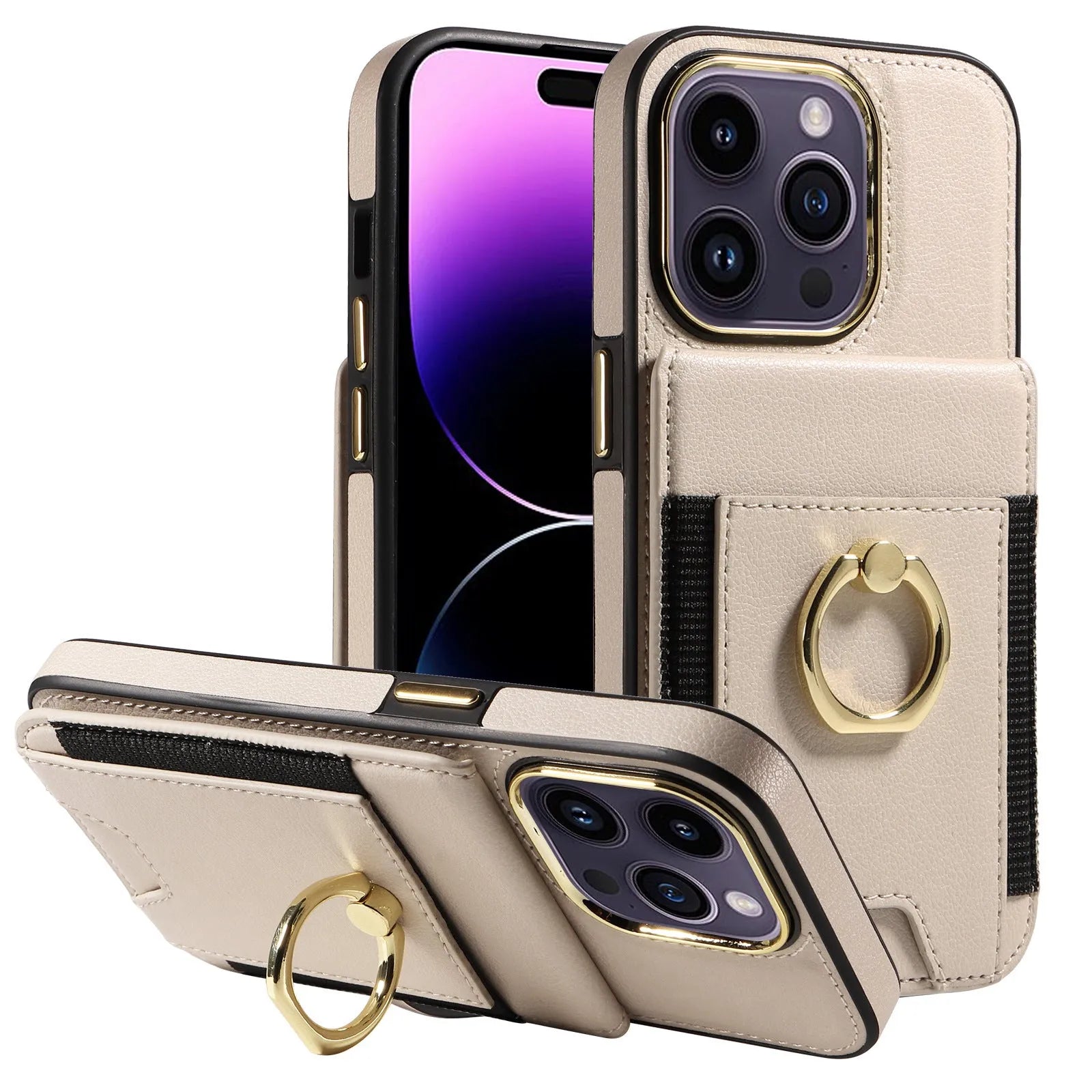 Imitation leather magnetic wallet phone case with card slot and kickstand for iPhone, colour options