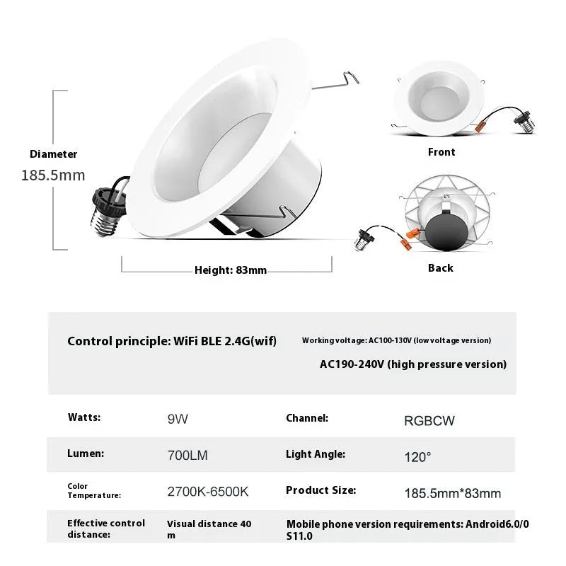 Smart WiFi Bluetooth RGBW colour changing ceiling lamp with American E26 bulb fitting
