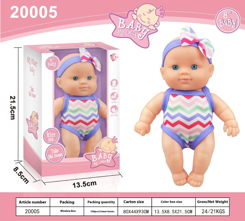 Simulation baby vinyl figurine doll in colour option, 21.5cm tall, realistic design