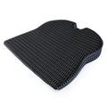 Memory foam car cushion with attachment straps in solid black colour on a car seat