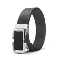 Men's nylon canvas belt with toothless alloy buckle shown in army green colour