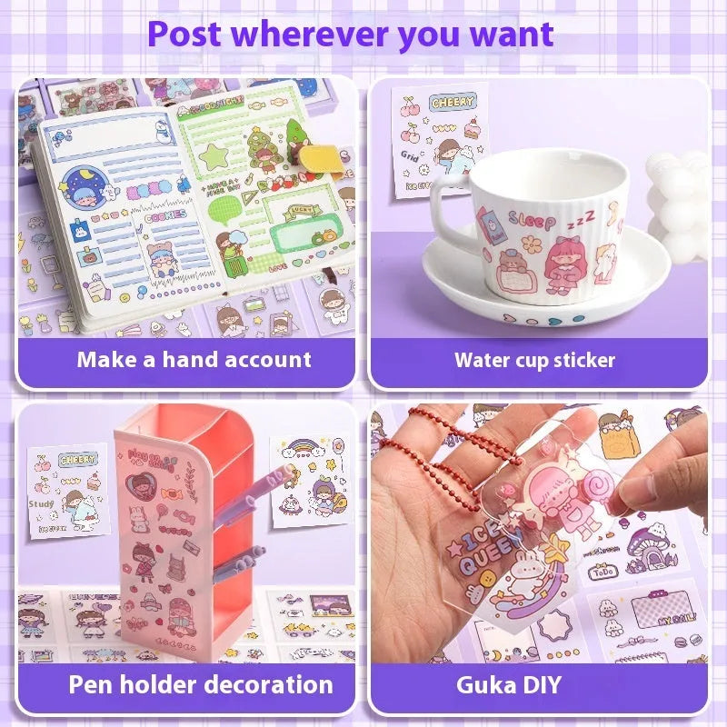 Box of children's decorative stickers with five cute theme designs for notebooks and crafts