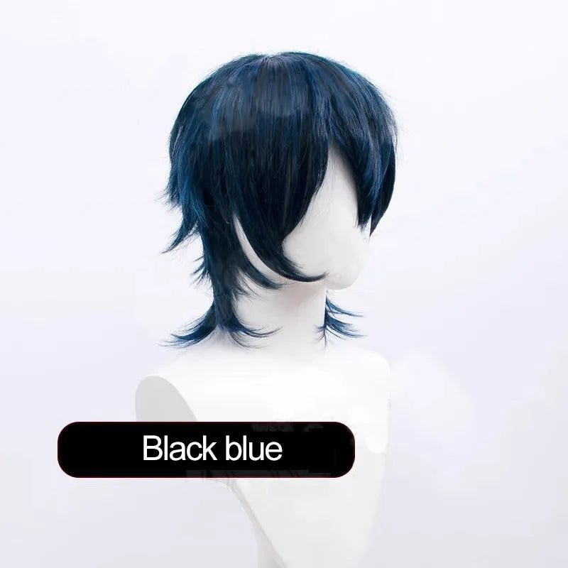 Men's short cosplay wig with lengthened hair tail in anime style