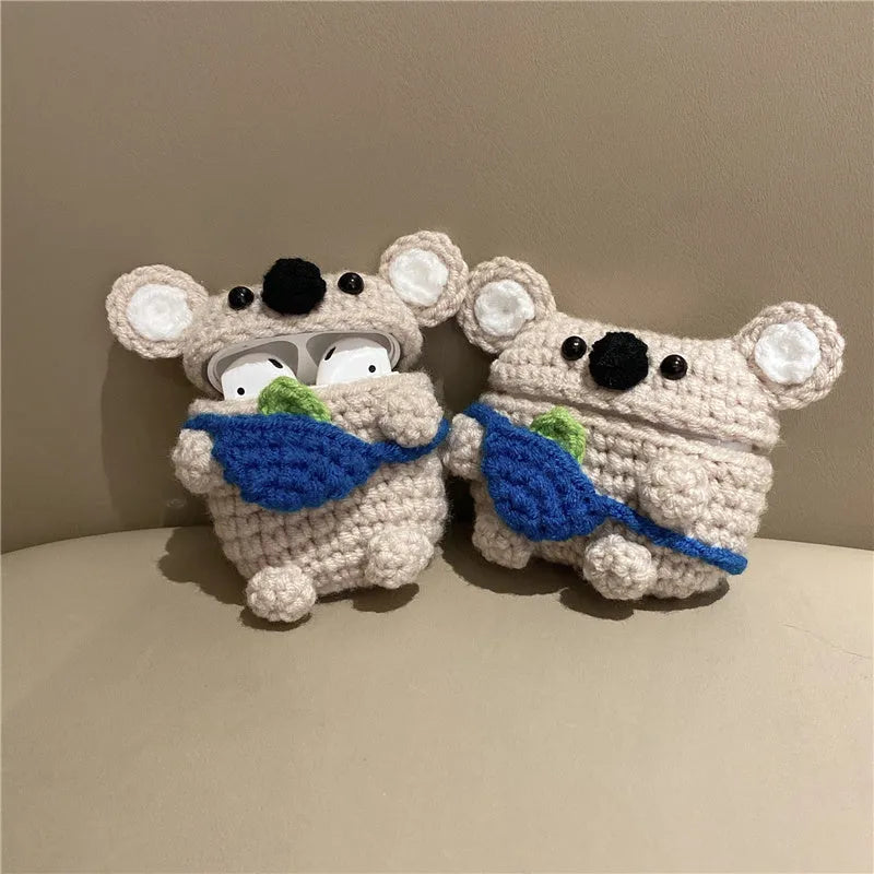 Handmade knitted koala bear backpack design protective sleeve for Apple AirPods cases