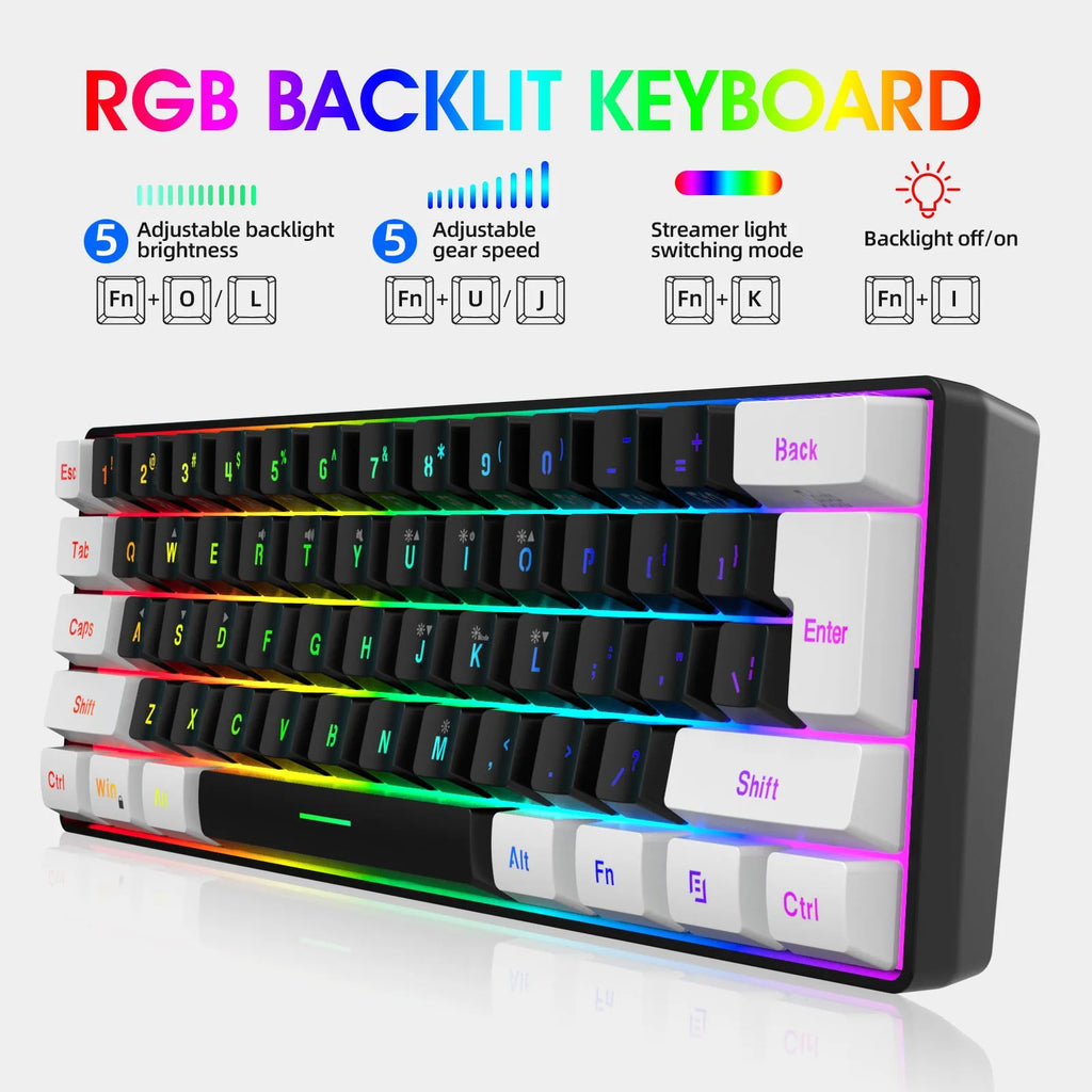 Simple wired 61 key membrane keyboard in white and black colour with compact design