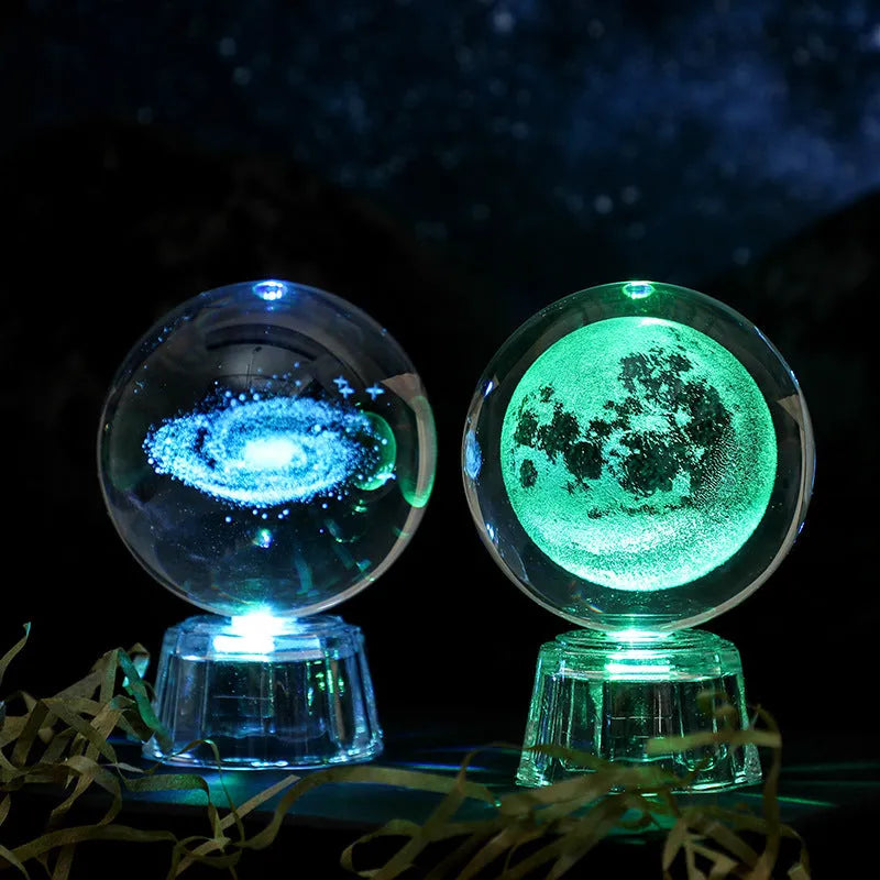 Transparent 6cm crystal ball ornament with inner carving on wooden table