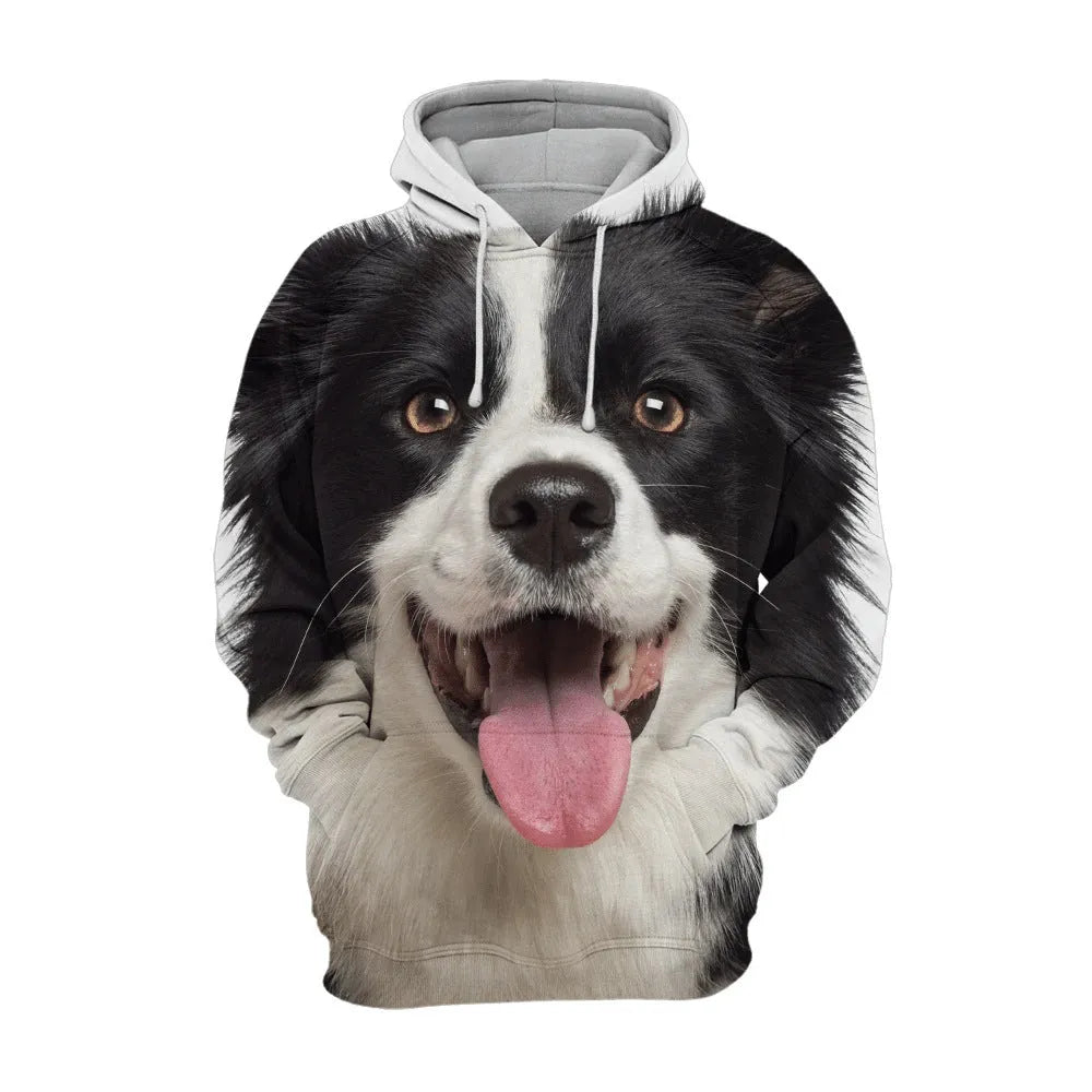 Animal dog print winter hoodie for men loose pullover polyester sportswear