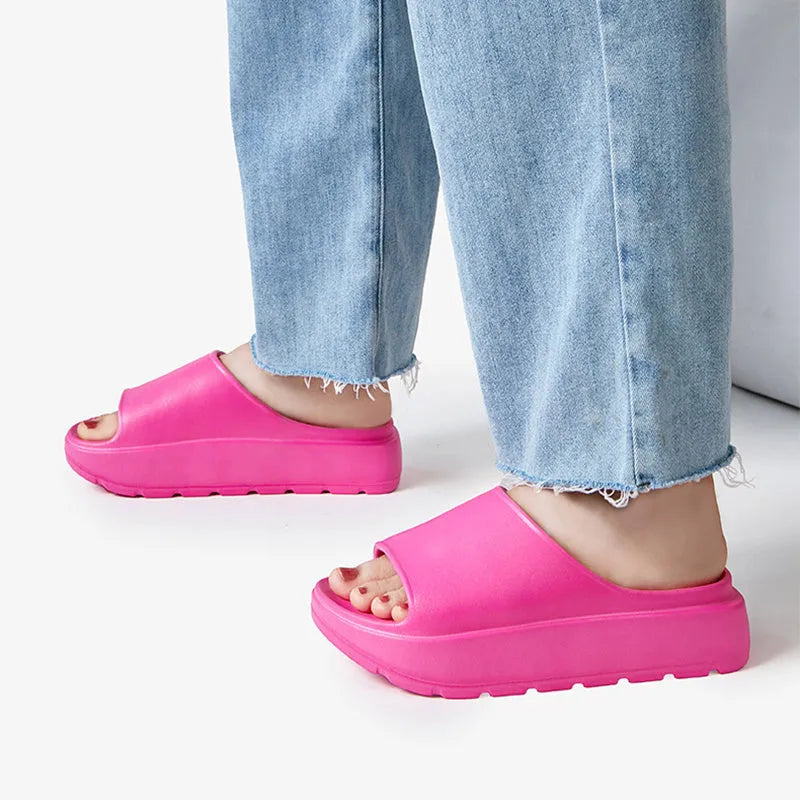 Women's fish mouth beach slippers with thick 5.5cm EVA soles in beige colour