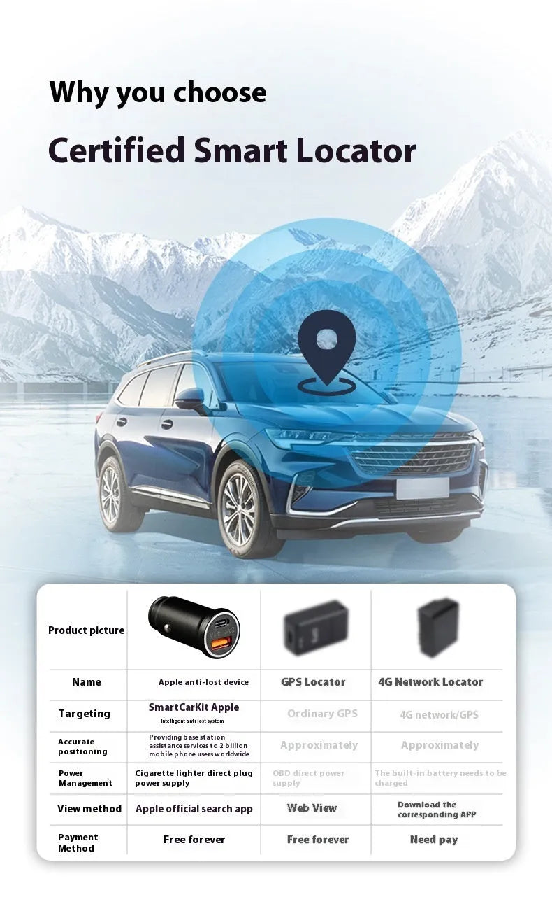 Matte black car GPS locator device with charging connector for vehicle tracking