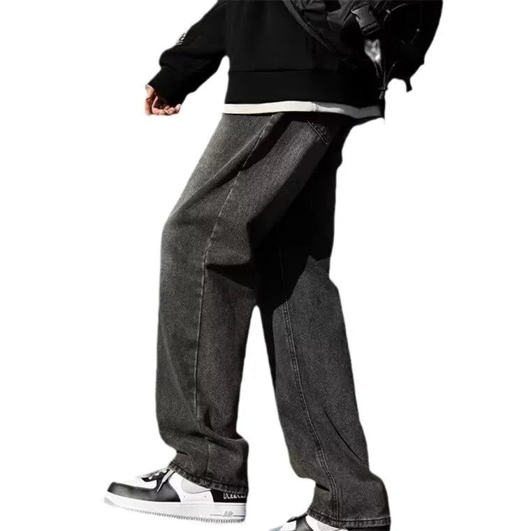 Men's standard gray polyester jeans with wool lining, full length, zip fly, S to 3XL sizes