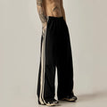 Men's black wide leg climbing trousers with high waist and straight cut in polyester fibre material