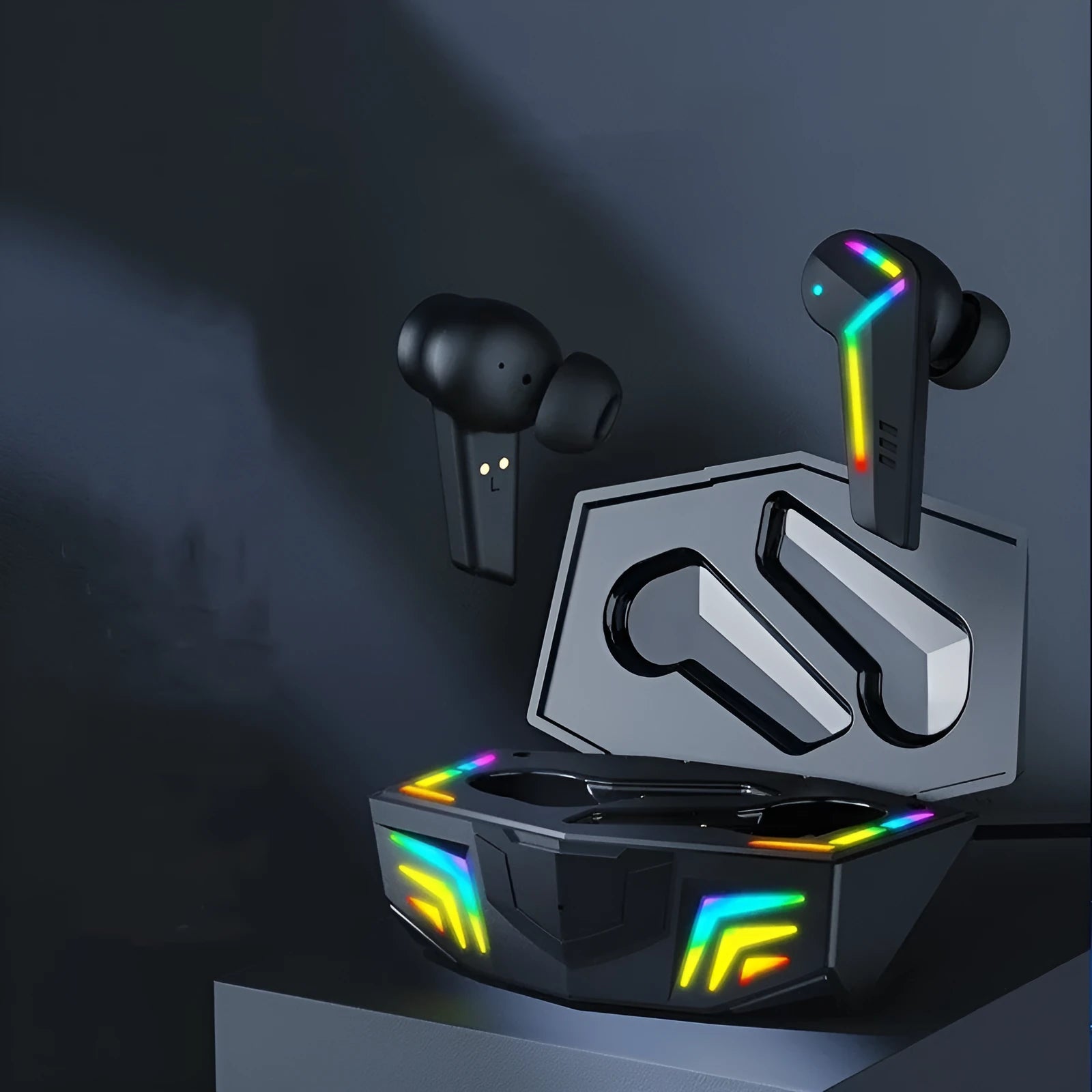 Black low latency TWS Bluetooth headset with earplug design for gaming and sports