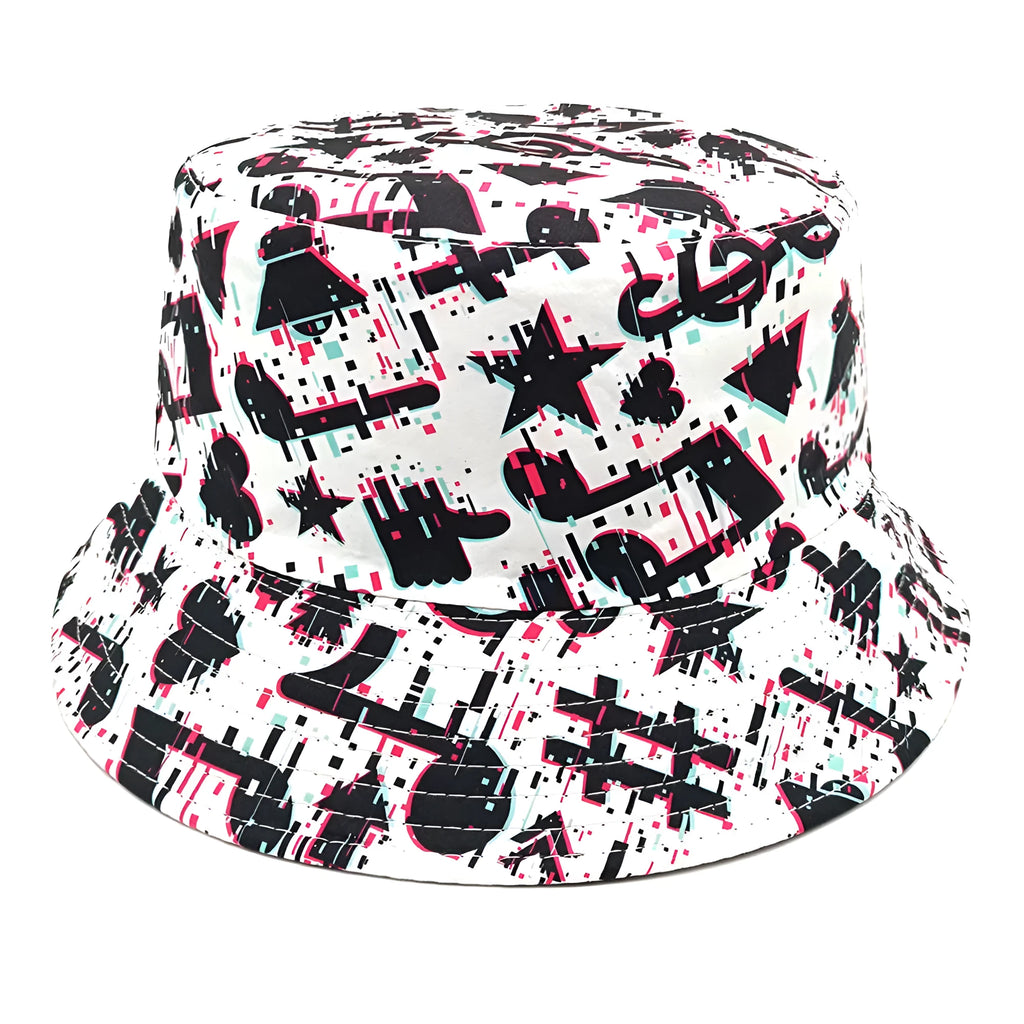 Musical note patterned polyester bucket hat with dome crown in size M fitting 56-58cm