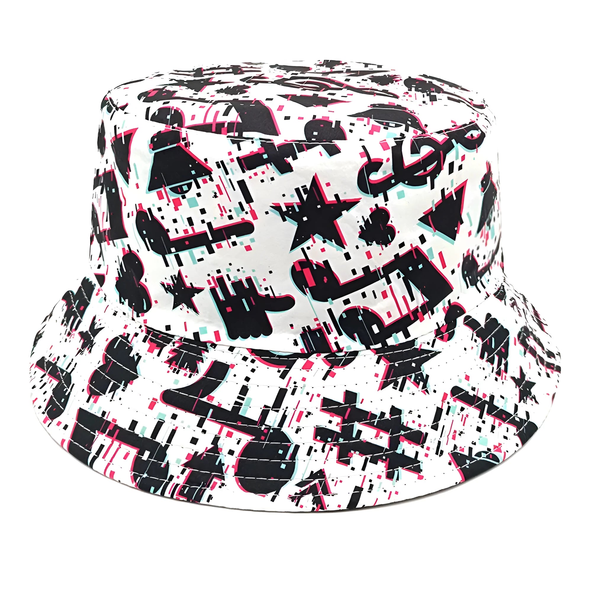 Musical note patterned polyester bucket hat with dome crown in size M fitting 56-58cm