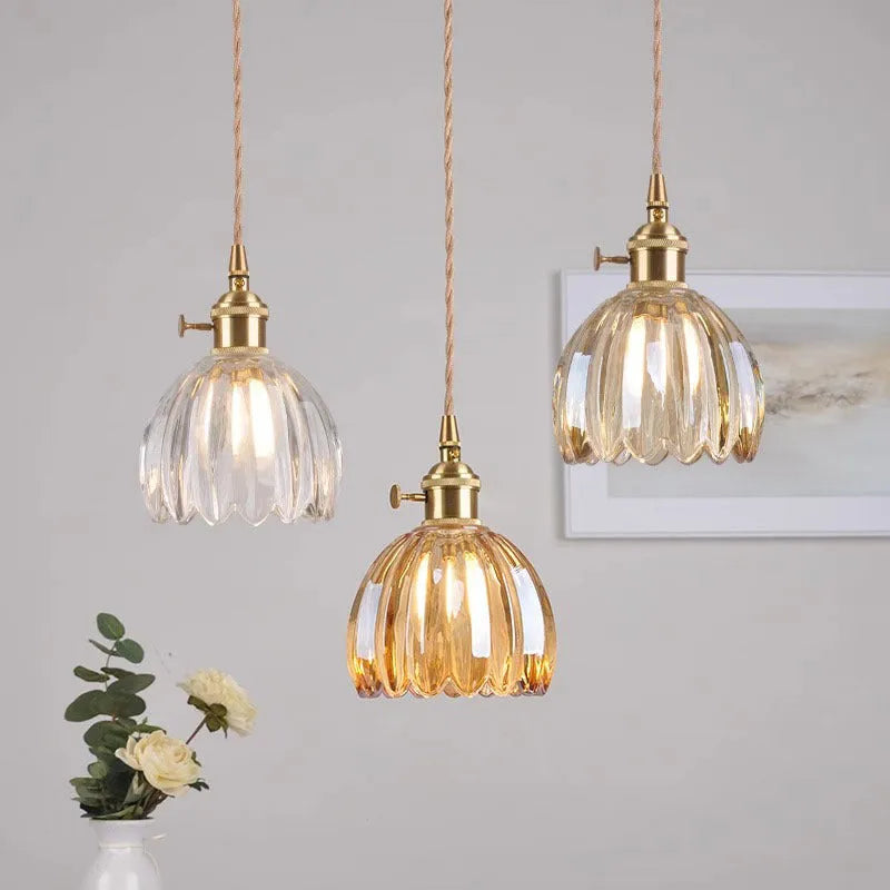 Vintage glass flower chandelier in amber white transparent green and smoky gray for bedroom bedside