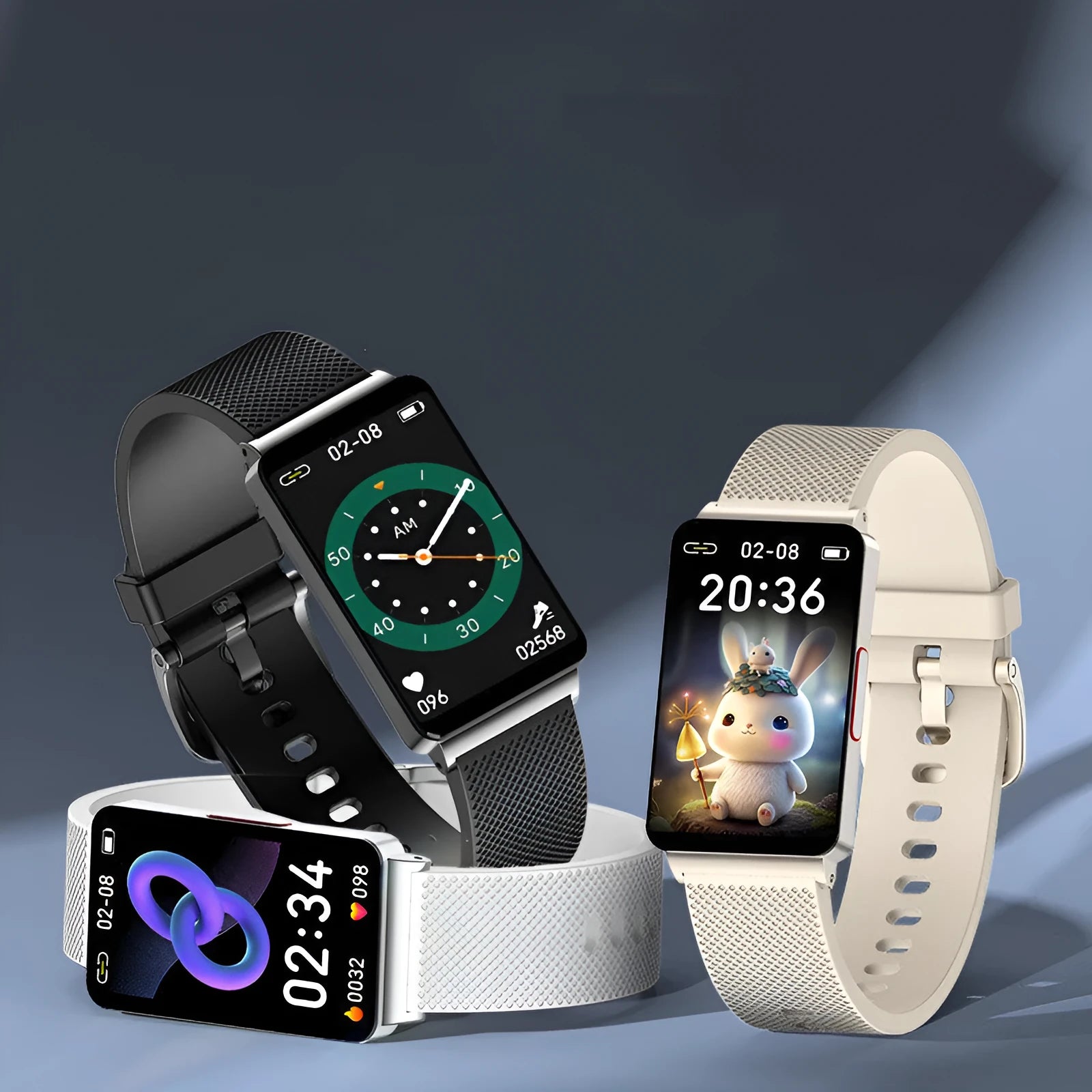 EP08 smart bracelet for Android in black, gold, or silver with a TPU strap and magnetic charger
