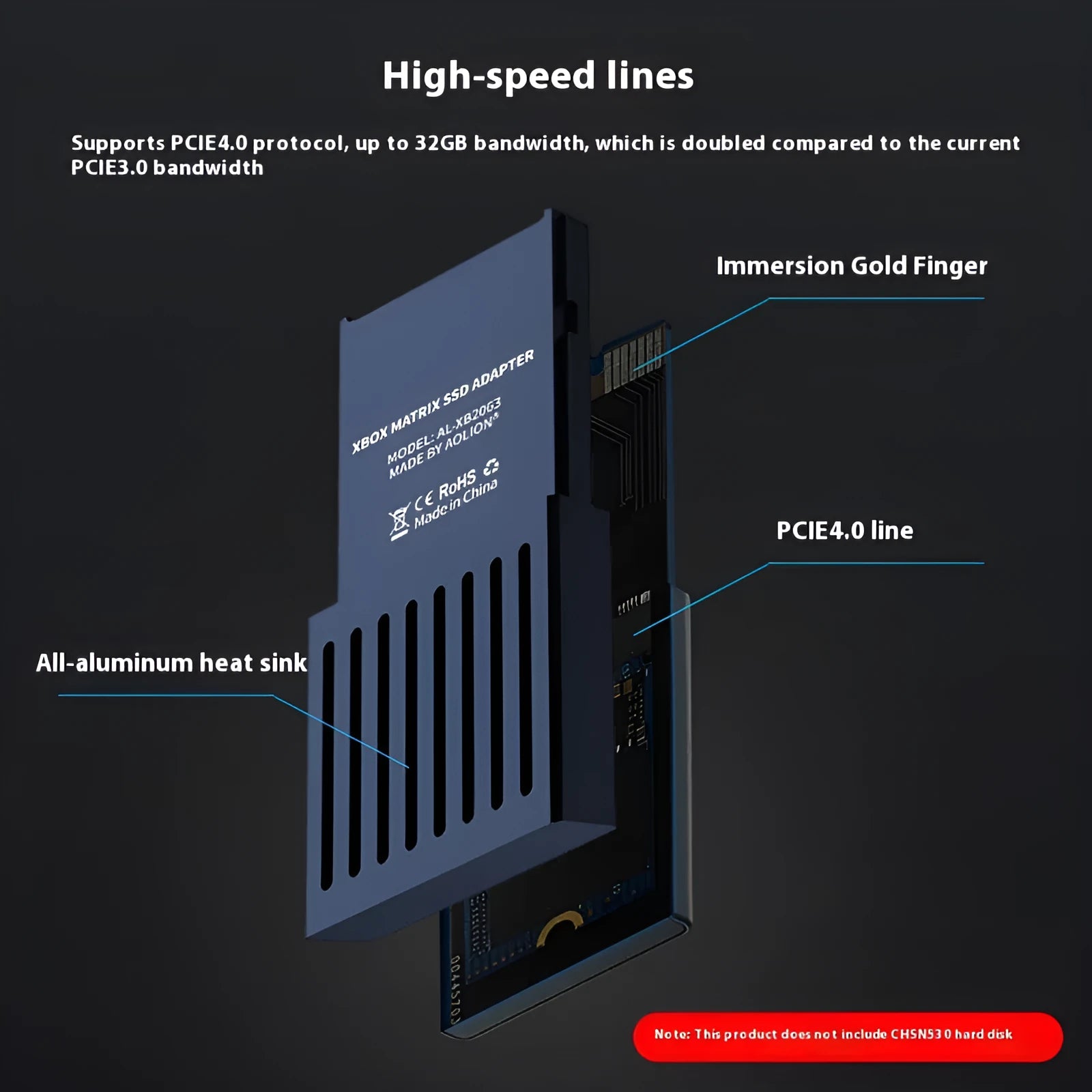 Aluminium Xbox Series X/S hard disk switching box for M.2 SSD expansion, with screwdriver and manual.