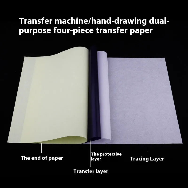 A4 quadruple tattoo transfer paper sheets with hand-drawn lines for stencil creation