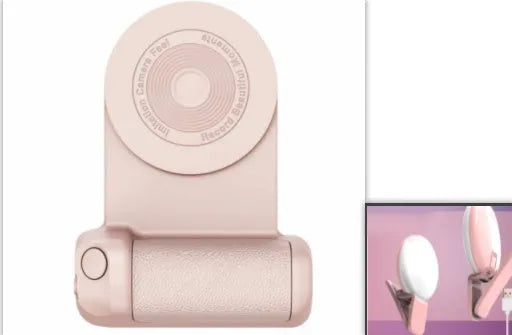 Black 3-in-1 magnetic phone camera handle with rotatable stand and PU leather grip