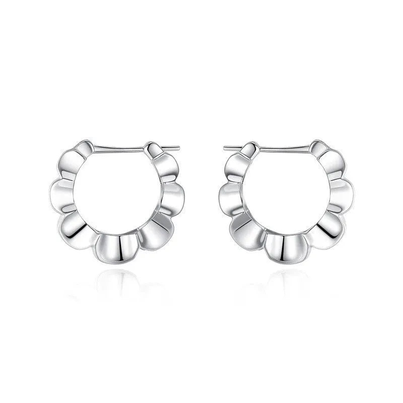 Pair of sterling silver retro geometric earrings with round elements and electroplated finish