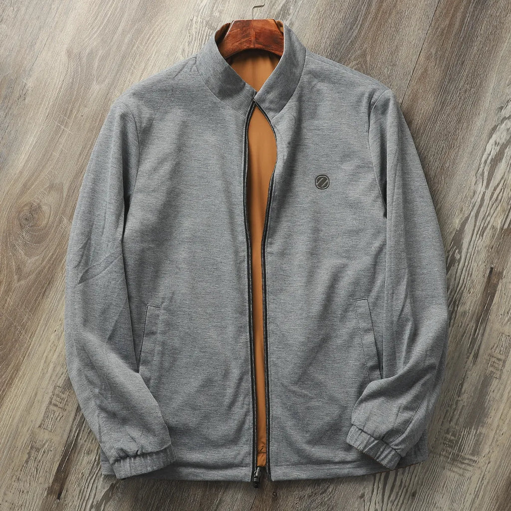 Men's stand collar casual jacket in Army Green, shown with a simple design for daily wear.