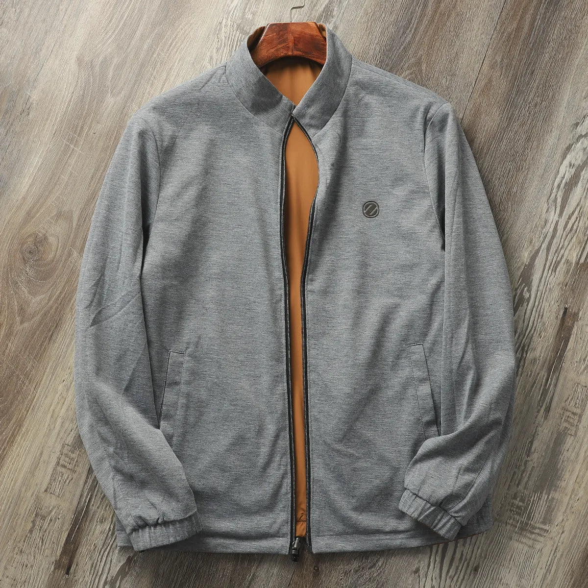 Men's stand collar casual jacket in Army Green, shown with a simple design for daily wear.