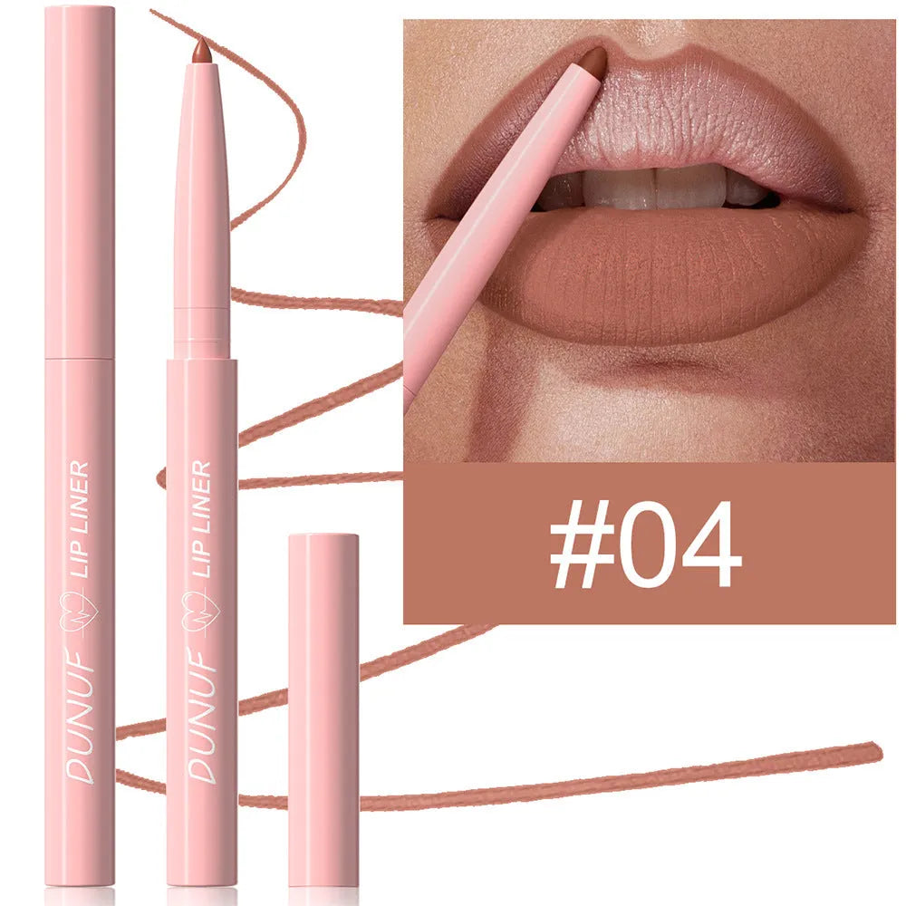 Velvet matte lip liner pencil in one of 12 available colours for easy application.