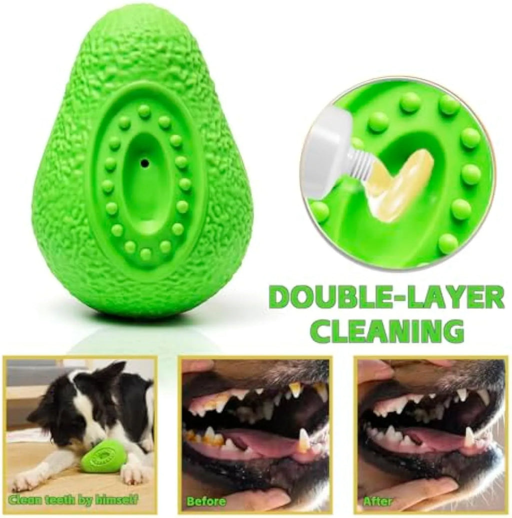 Green avocado-shaped heavy duty natural rubber dog chew toy for aggressive chewers.