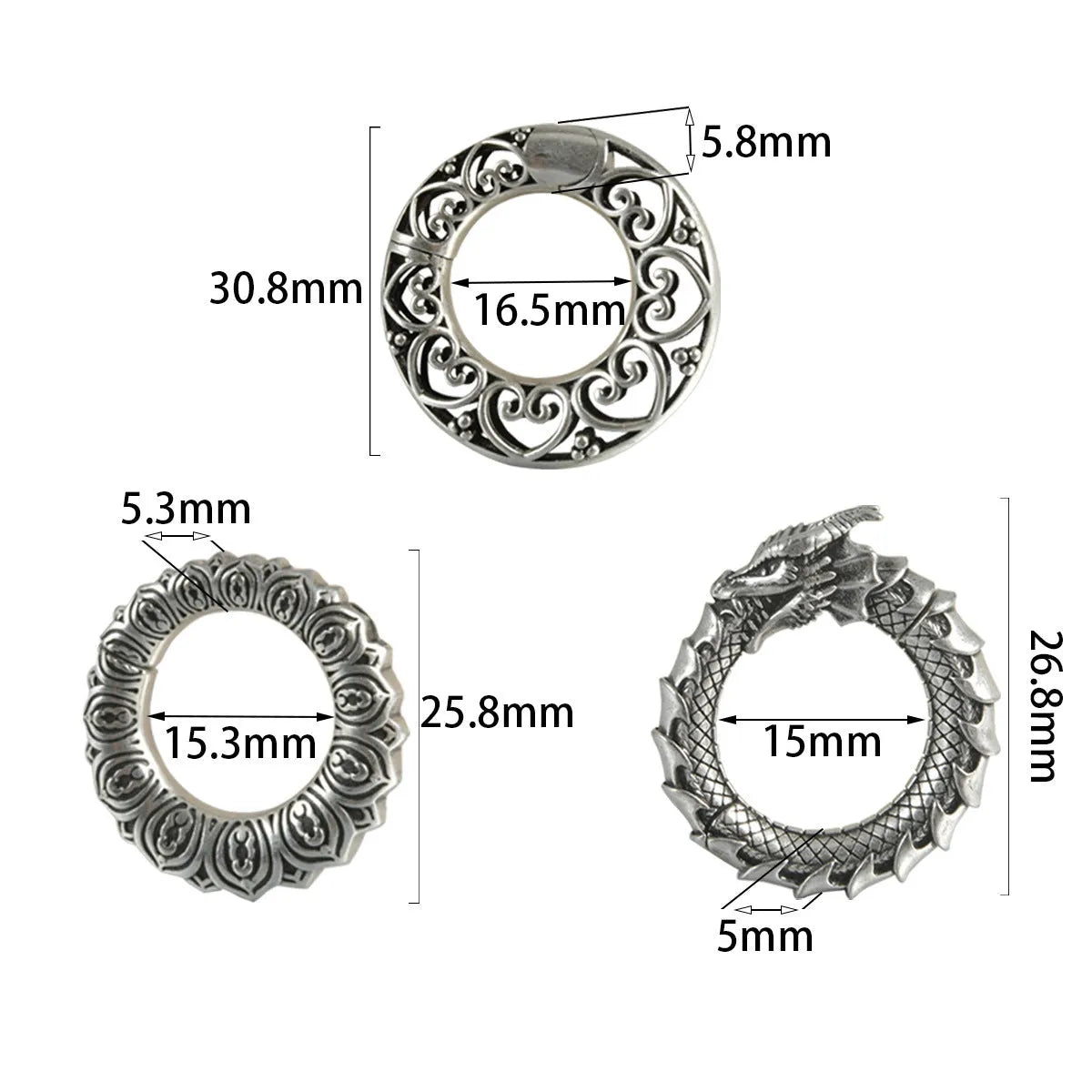 Geometric hollow out large size alloy earrings with antique silver dragon shape colour