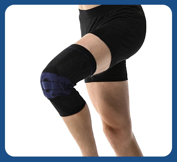 Black and blue adult sports knee pad made from nylon and spandex for running and basketball