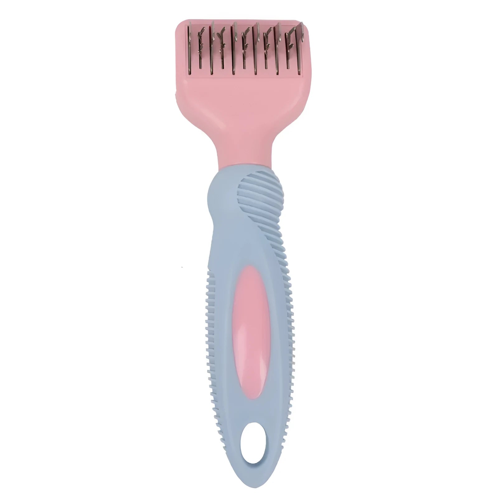 Stainless steel dog grooming comb with brush, knot knife and massage function in pink or purple