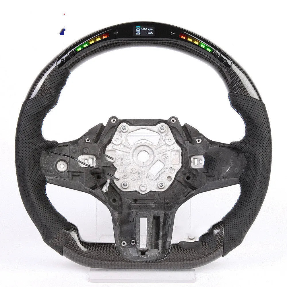 Black carbon fibre BMW steering wheel with LED elements and paddle shifters