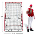 Red adjustable 4x6FT baseball training net with metal frame for backyard practice