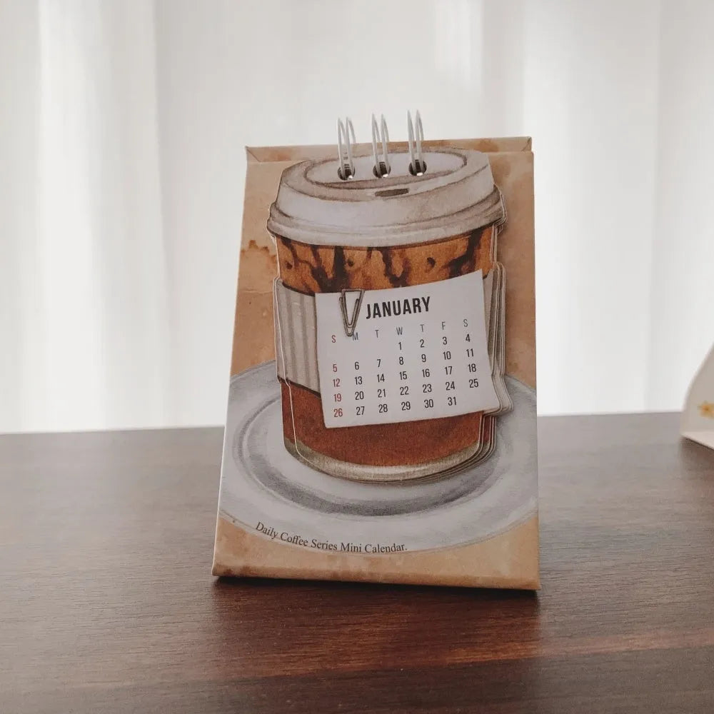 Mini desk calendar 2025 with coffee themed designs including four model options