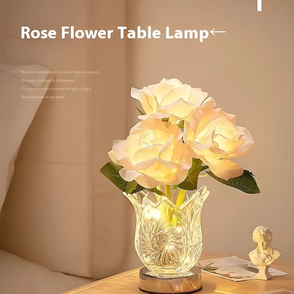 Crystal flowers design USB rechargeable touch control table lamp with infinite dimming