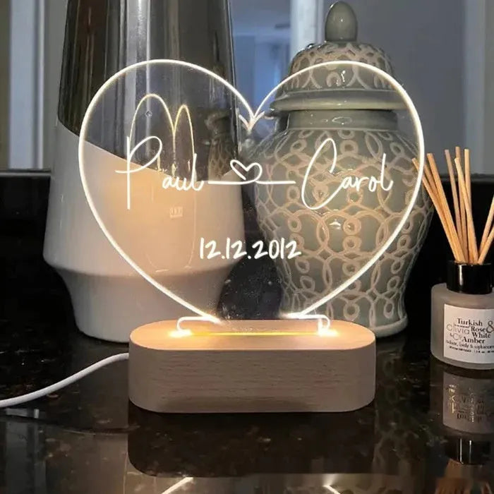 Custom names and date night light with 20cm acrylic plate and LED base
