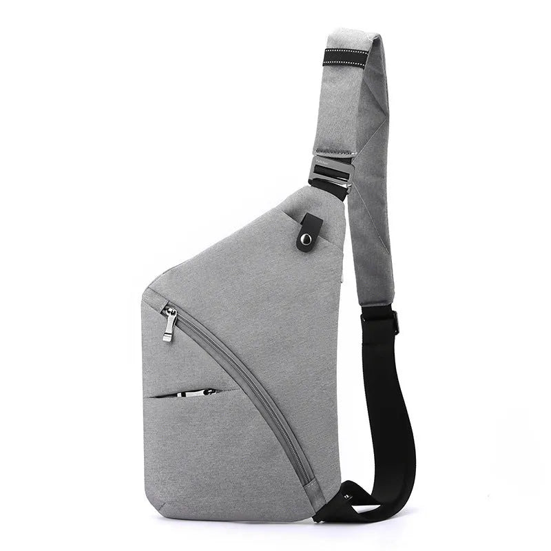 Men's Oxford cloth chest bag in black or grey with one shoulder strap design