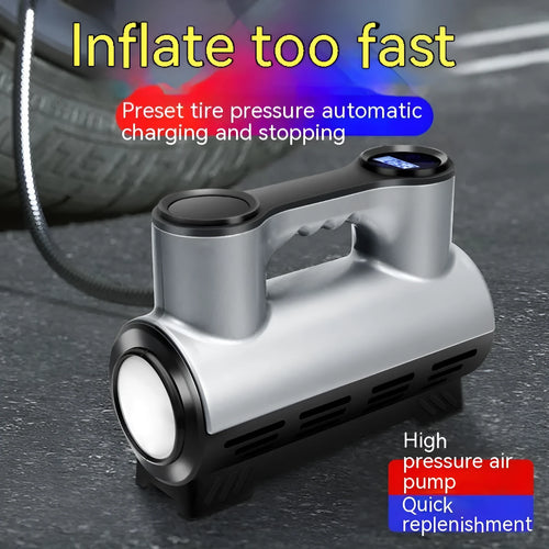 12V portable car tyre inflator with digital display and LED light, compact ABS construction