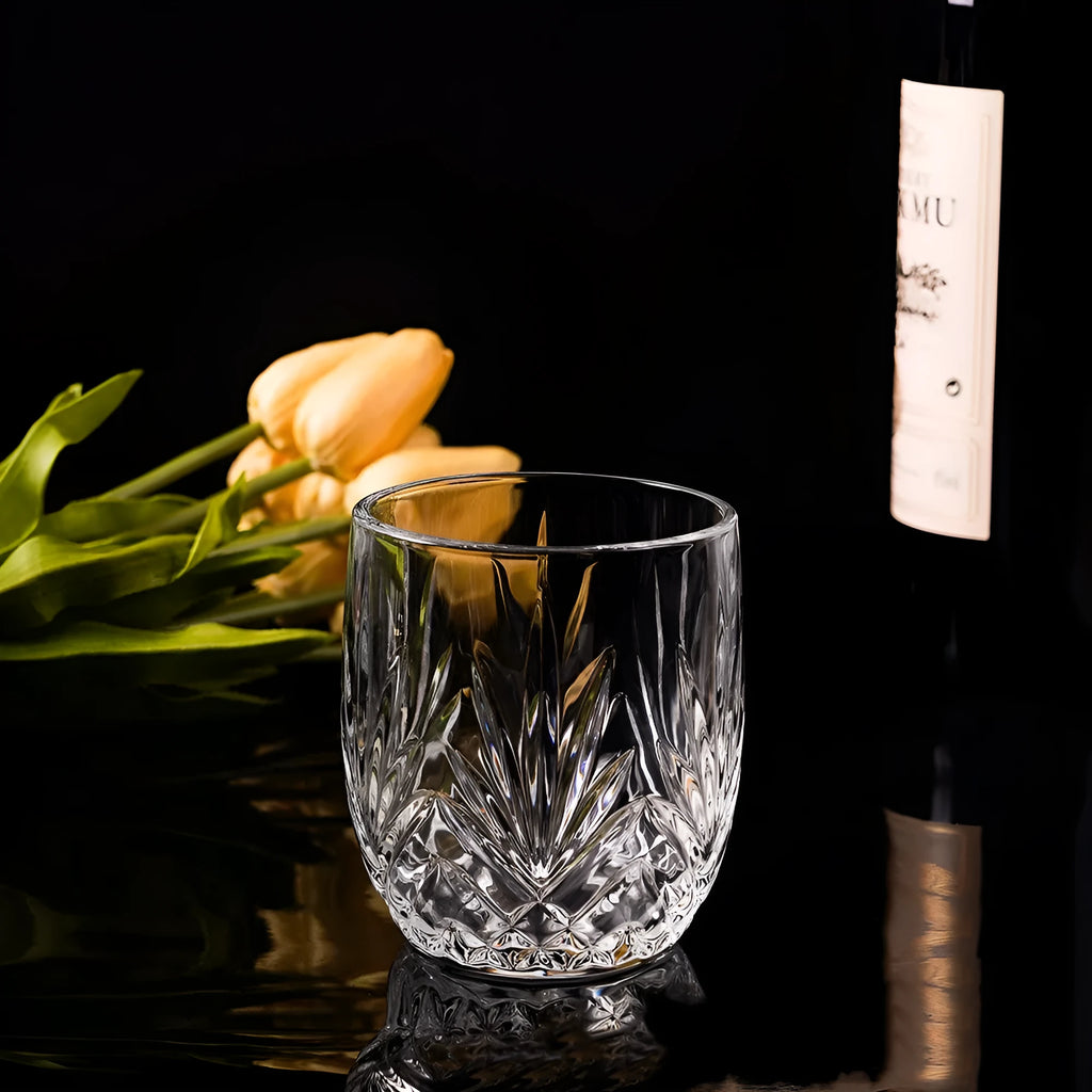 Thick bottom whiskey shot glass with crystal clear glass and 30cl capacity