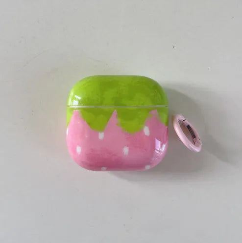 Strawberry belt pendant plastic earphone case cover for Apple AirPods with embossed texture