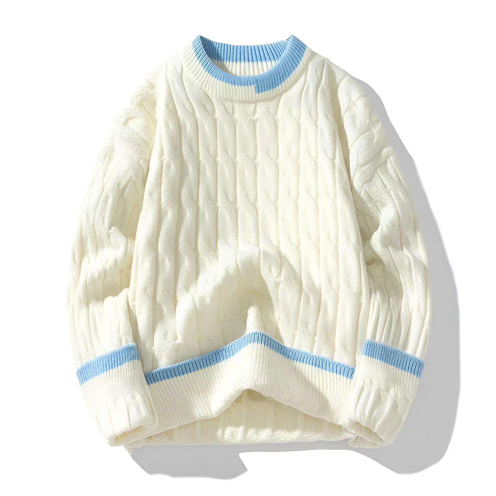 Men's loose fit modal acrylic long sleeve pullover sweater in light blue