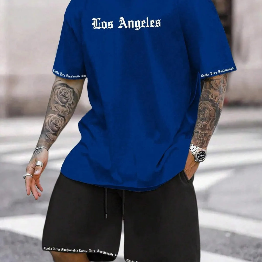 Sports style short-sleeved top and matching shorts suit in quick-drying polyester blend fabric