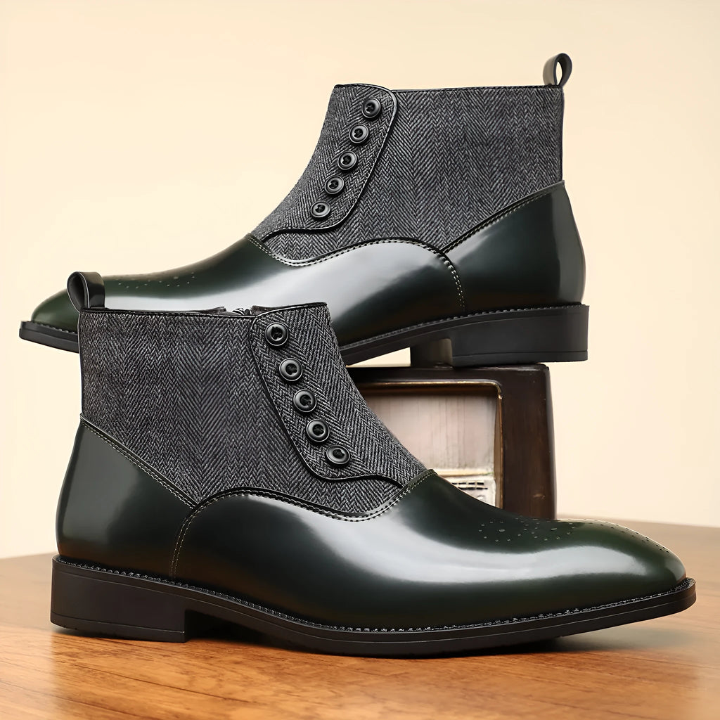 British retro men's leather shoes with side zipper in brown and green colours