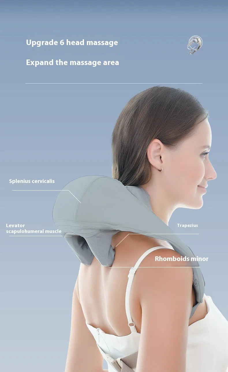 Grey USB-powered neck and back massager with infrared physiotherapy function and dual gear settings