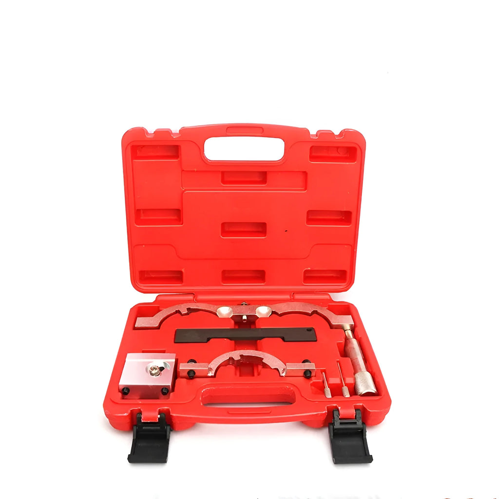 Red chrome-vanadium steel timing tool kit for Opel 1.4T LUJ engine, 7 pieces shown.