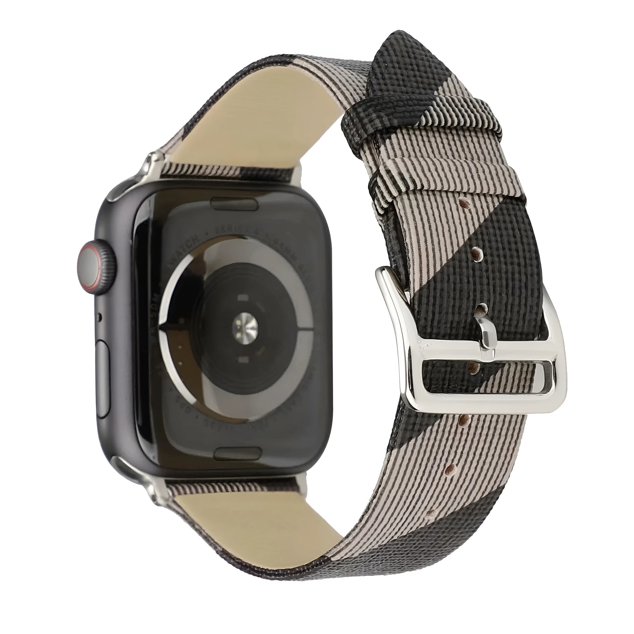 Fashion plaid grey PU watch strap for 38/40mm or 42/44mm watches on a white background