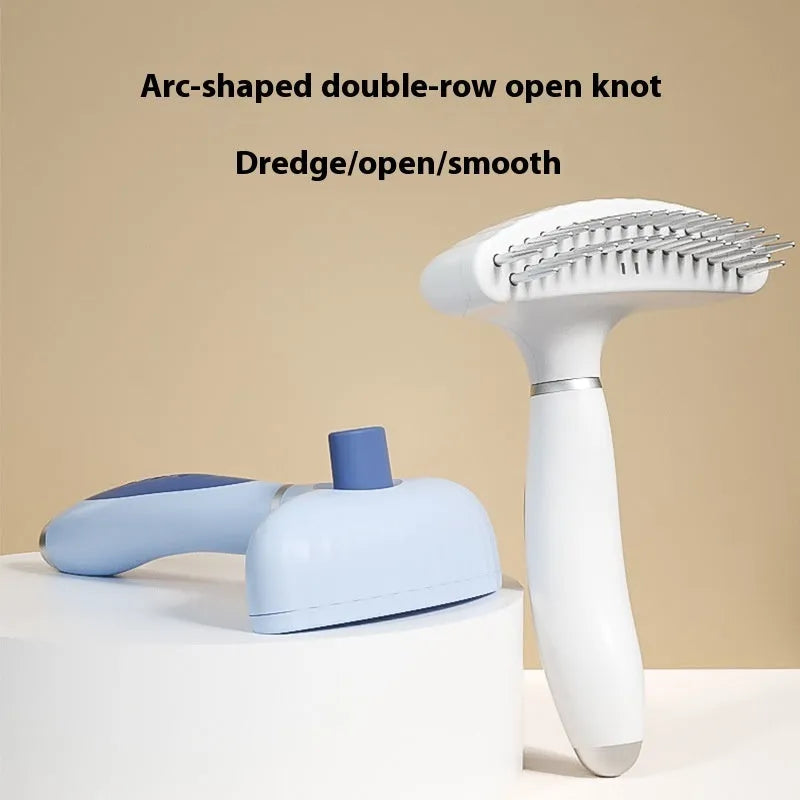Stainless steel double row pet comb for dog grooming and hair removal in blue or white