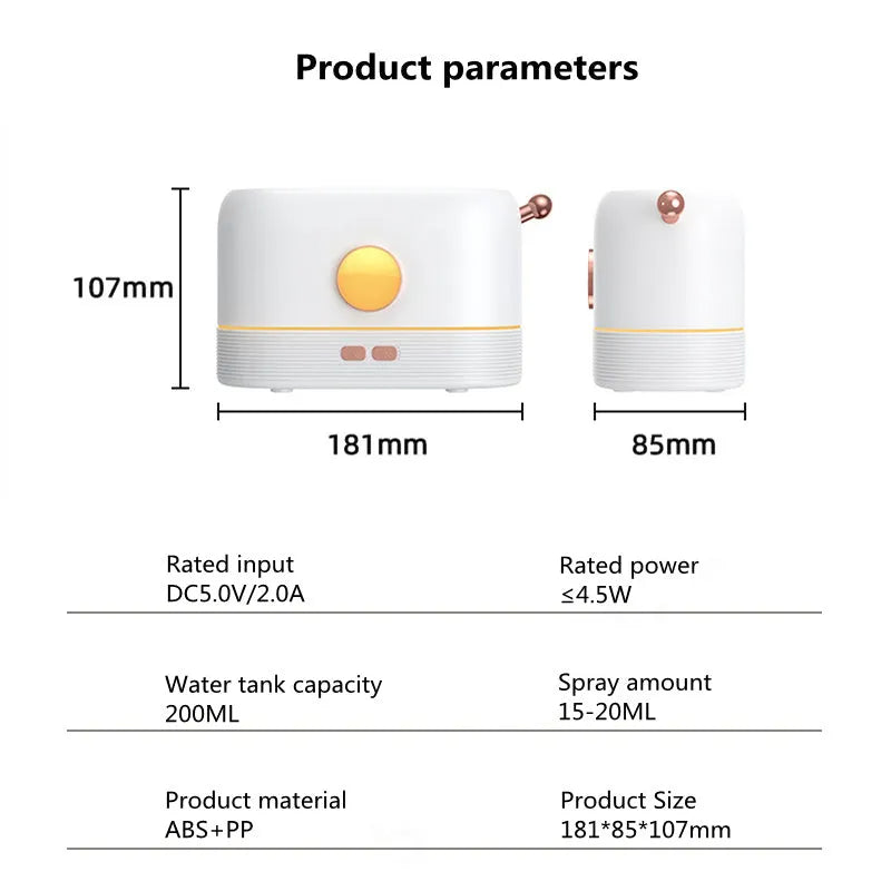Black USB desktop humidifier diffuser with realistic simulation flame effect and 200ml water tank