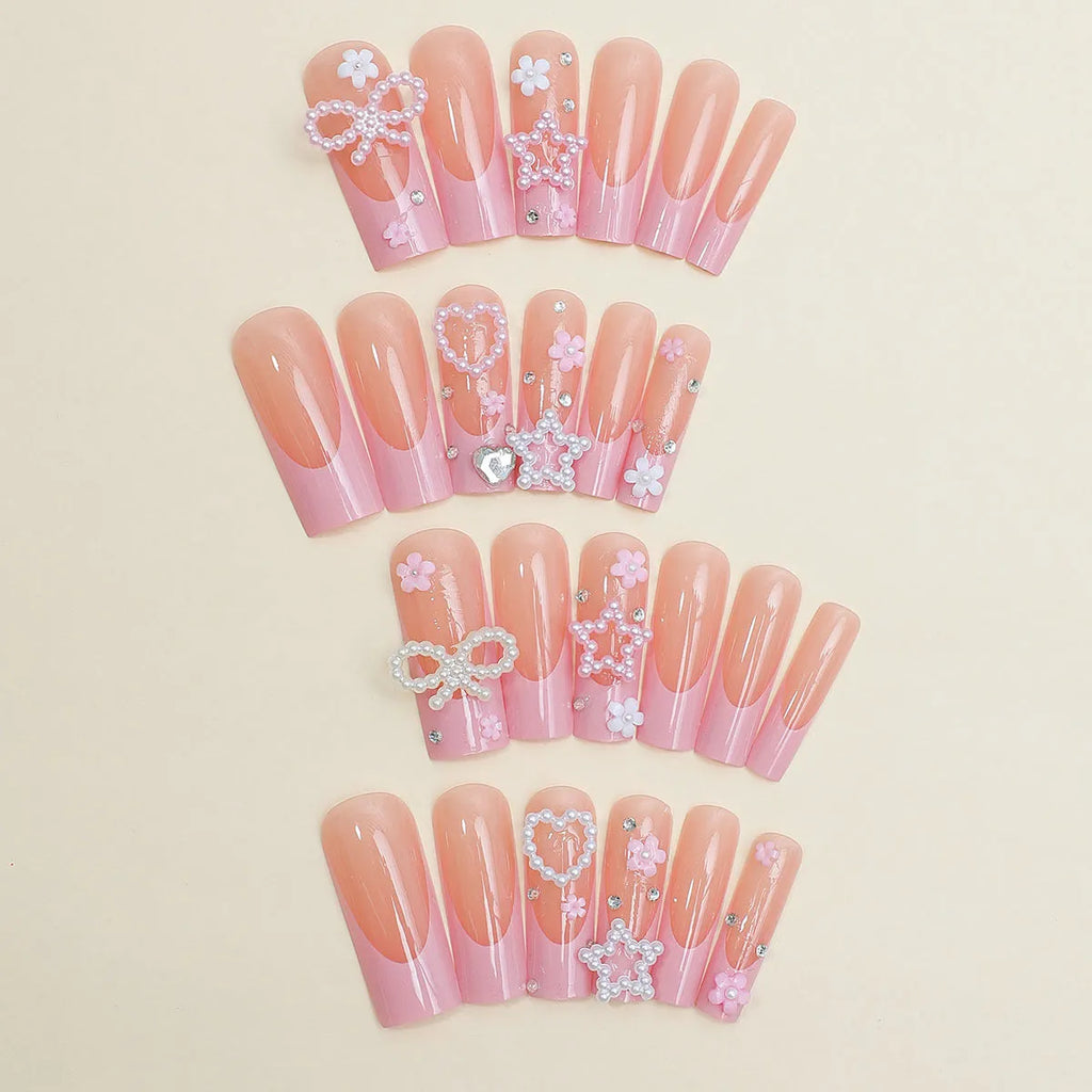 Super long water pipe French spot drill bow wear nails in XB-70-48 colour with love pattern design